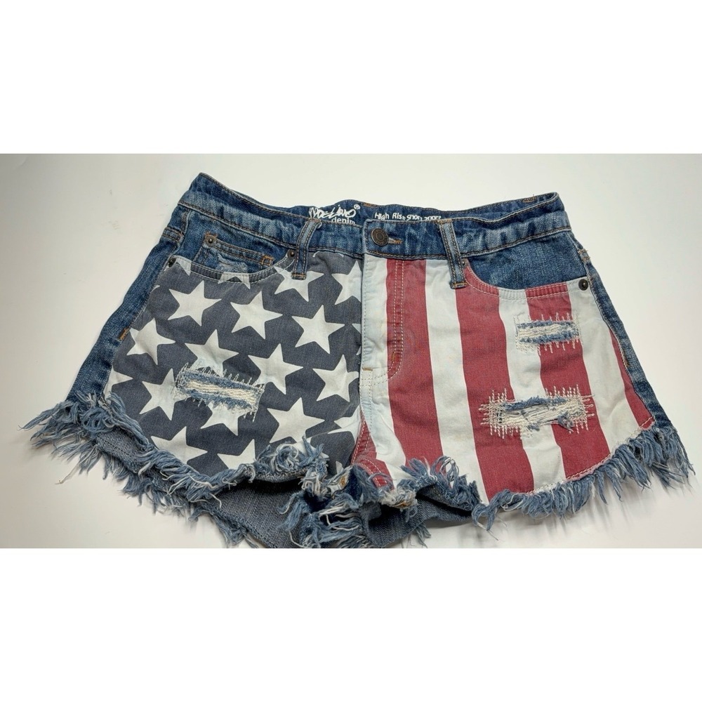 Women's size 2 Mossimo denim shorts. Red, white & blue flag high rise short shor